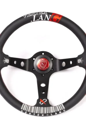 Seasonal Sale VERTEX Lang Steering Wheel 330mm Leather w/ White and Red Stitching