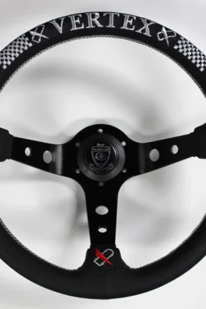 VERTEX Checker Steering Wheel 330mm Perforated Leather w/ Silver and Red Stitching Best Seller