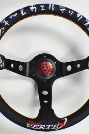 Direct From Factory VERTEX Kumadori Steering Wheel 330mm Perforated Leather w/ White and Red Stitching
