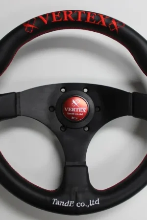 VERTEX Flat Steering Wheel 325mm Leather w/ Red and White Stitching While Supplies Last