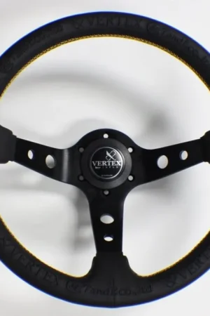 Certified VERTEX King Steering Wheel 330mm Leather w/ Gold and Black Stitching