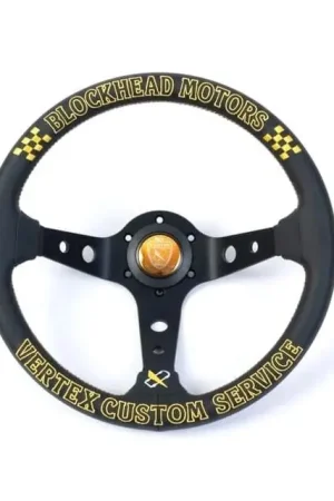 Flash Sale VERTEX X Block Head Collaboration Steering Wheel 330mm Leather w/ Gold Stitching