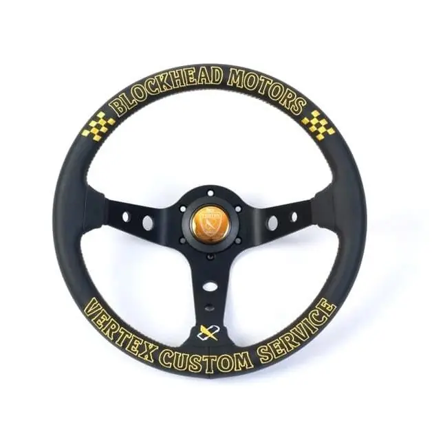 Flash Sale VERTEX X Block Head Collaboration Steering Wheel 330mm Leather w/ Gold Stitching