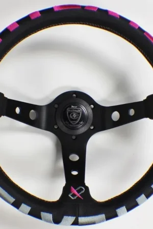 Bargain VERTEX 1996 Steering Wheel 330mm Perforated Leather w/ Pink and Silver Stitching