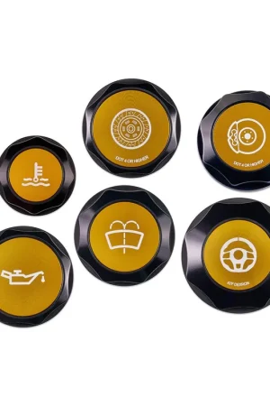 Low Price IAG Performance Revolve Engine Bay Dress Up Cap Kit Black w/ Gold Accent 2002-2007 WRX / 2004-2007 STI / 2004-2008 Forester XT