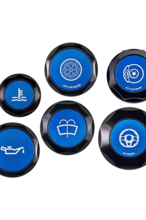 IAG Performance Revolve Engine Bay Dress Up Cap Kit Black w/ Blue Accent 2008-2014 WRX / 2008-2014 STI / 2005-2009 Legacy GT Low Price