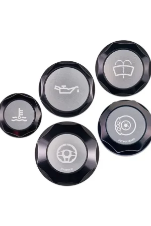 IAG Performance Revolve Engine Bay Dress Up Cap Kit Black w/ Silver Accent 2015-2021 STI Wholesale