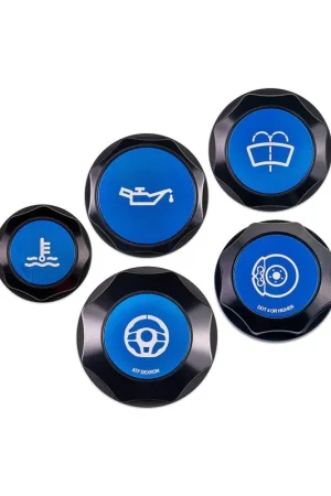 High Quality IAG Performance Revolve Engine Bay Dress Up Cap Kit Black w/ Blue Accent 2015-2021 STI