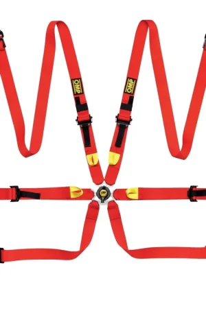 Fresh Stock OMP Racing 6 Point Harness 2" Snap In w/ Steel Adjusters Red