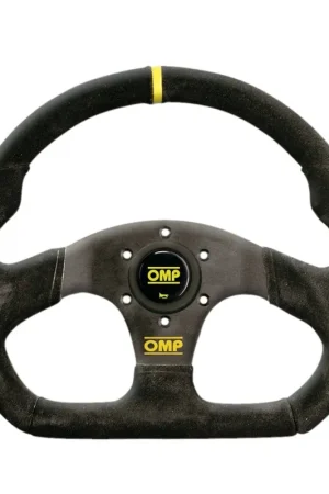 OMP Racing Superquadro 330mm Steering Wheel Flat Bottom Suede w/ Yellow Stitching and Yellow Centering Stripe Fan Favorite
