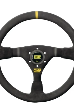 Modern OMP Racing WRC 350mm Deep Dish Steering Wheel w/ Suede Grip and Yellow Centering Stripe