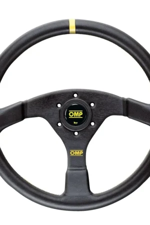 OMP Racing Velocita’ 350mm Steering Wheel Leather w/ Yellow Stitching and Yellow Centering Stripe Secure Checkout