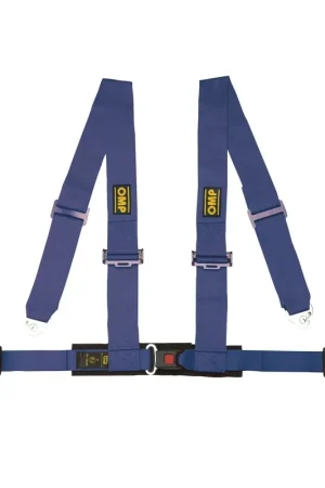 Last Chance OMP Racing 4 Point Harness 3"/2" Snap In w/ Push Button Release Blue
