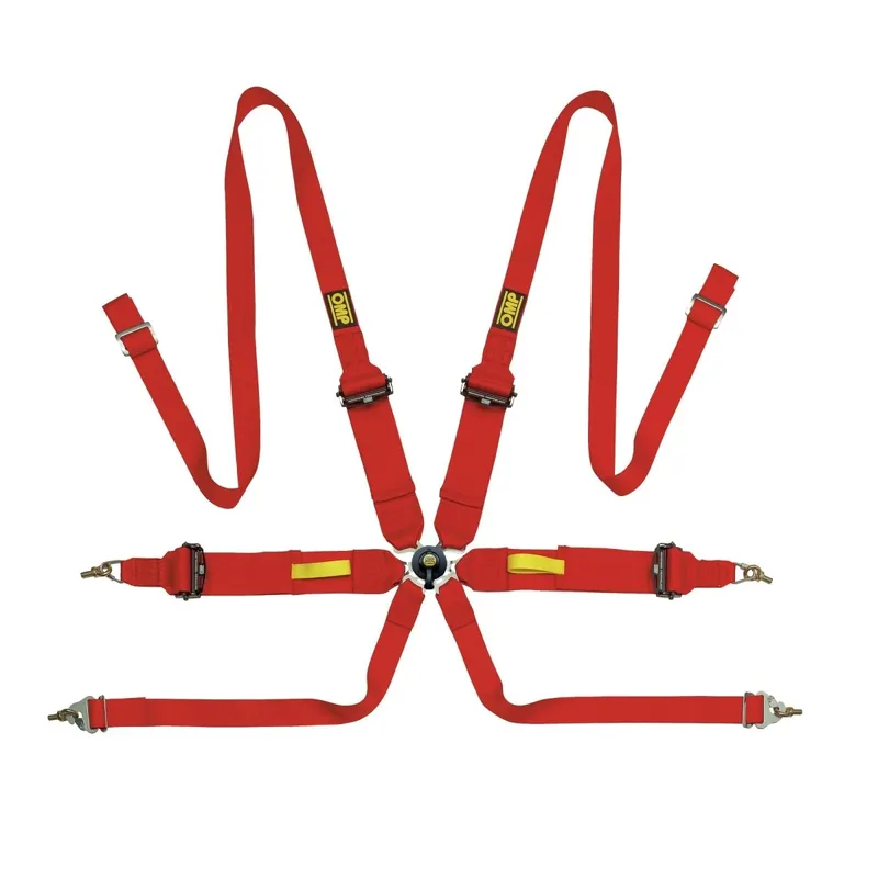 Worldwide Shipping OMP Racing Tecnica 6 Point Harness 3"/2" Snap In Red