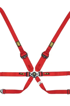 Time-Limited OMP Racing Endurance 6 Point Harness 3"/2" Pull Down Snap In Red