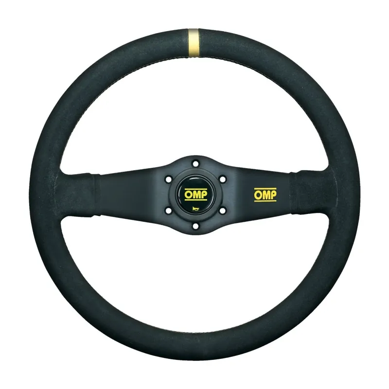 Seasonal Sale OMP Racing Rally 350mm Deep Dish Steering Wheel Suede Black w/ Yellow Centering Stripe