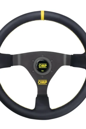 OMP Racing WRC 350mm Deep Dish Steering Wheel Leather Black w/ Yellow Centering Stripe Popular
