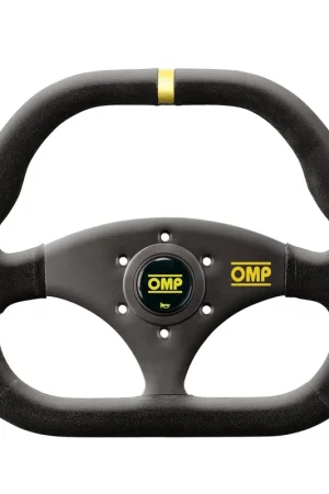 Buy Direct OMP Racing Kubic Steering Wheel Suede Black w/ Yellow Centering Stripe