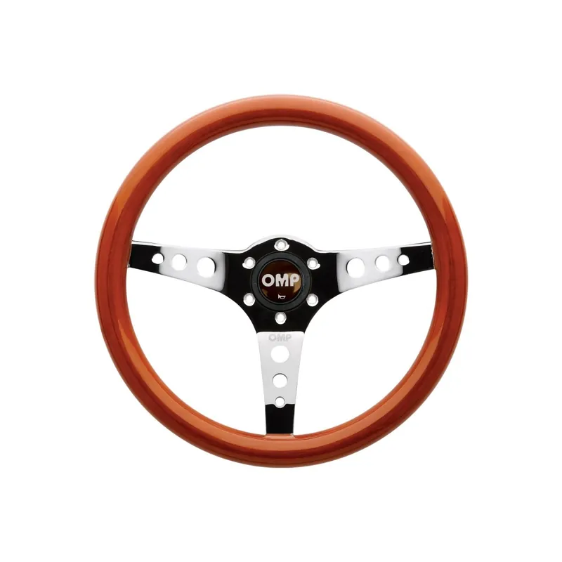 Bulk Order OMP Racing Mugello 350mm Steering Wheel w/ Woodgrain Grip, Silver Center, and Holes
