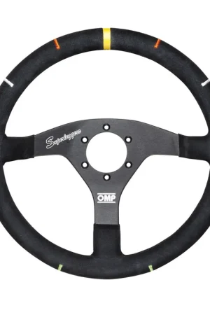 Special Offer OMP Racing Recce 350mm Steering Wheel Suede w/ Yellow Centering Strip and Red, White, Yellow, Green Angle Markers