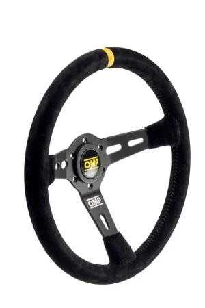 Worldwide Shipping OMP Racing RS 350mm Steering Wheel Suede w/ Slits, and Yellow Centering Stripe