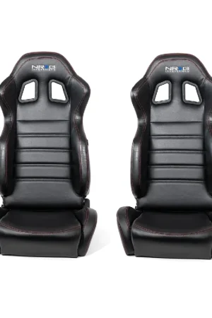 Exclusive Offer NRG Innovations Reclinable Bucket Seat Pair Black Leather w/ Red Stitching