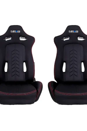 NRG Innovations Reclinable Bucket Seat Pair Black w/ Red Stitching and Arrow Cushion While Supplies Last
