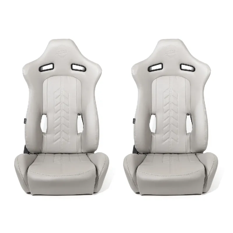 NRG Innovations Reclinable Bucket Seat Pair Grey Vinyl w/ Arrow Cushion Money Back Guarantee