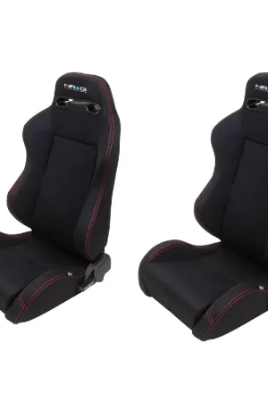 Popular NRG Innovations Type R Reclinable Bucket Seat Pair Black Cloth w/ Red Stitching