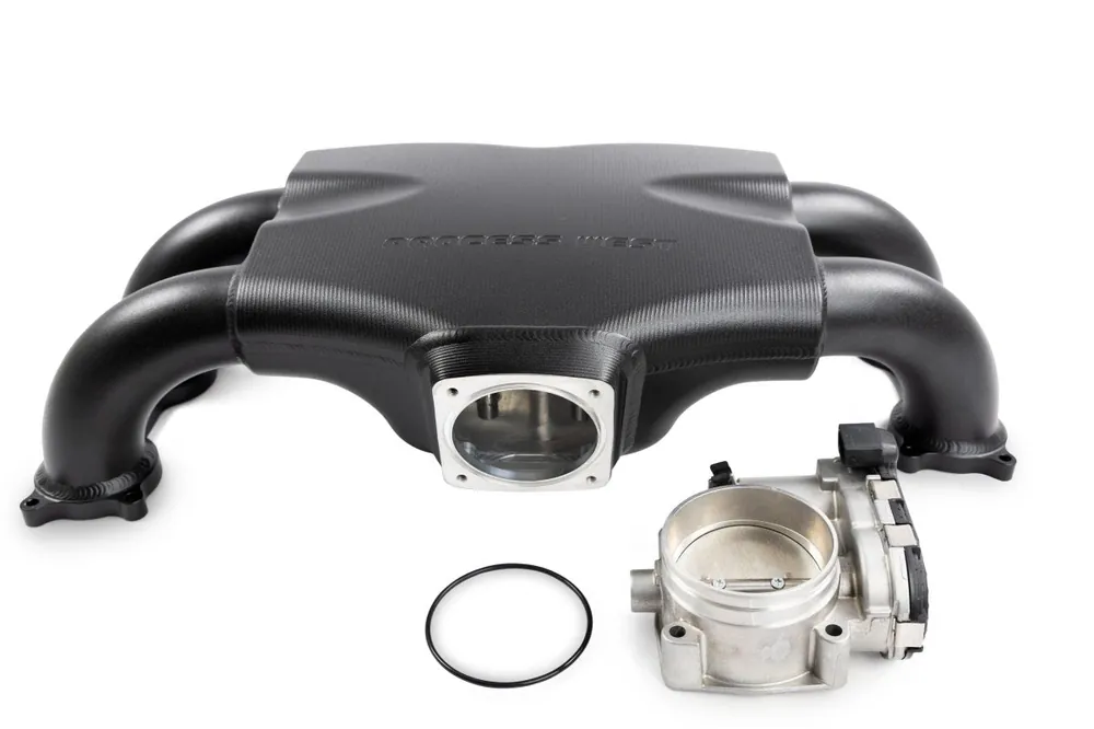 Process West Intake Manifold Track Version Reverse Rotation Black For Use w/ Bosch DBW 74mm Throttle Body 2002-2014 WRX / 2004-2021 STI Special Discount