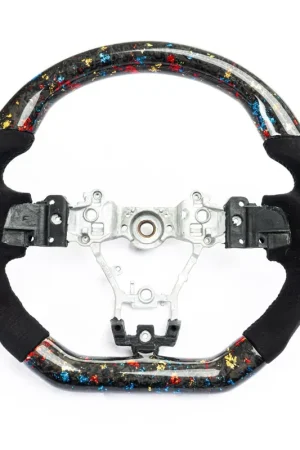 Fresh Stock Molded Innovations Glitter Series Forged Carbon Fiber Steering Wheel w/ Suede Grip, Black Stitching and Tri Color Glitter Carbon 2015-2021 WRX / 2015-2021 STI