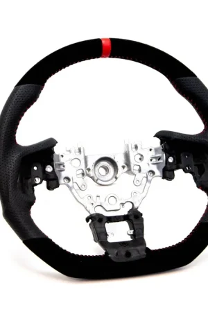 PRL Motorsports Steering Wheel Suede and Leather w/ Red Stripe and Red Stitching 2016-2021 Honda Civic Fresh Stock