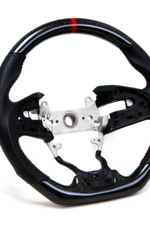 PRL Motorsports Steering Wheel Carbon Fiber and Leather w/ Red Stripe and Red Stitching 2016-2021 Honda Civic Genuine
