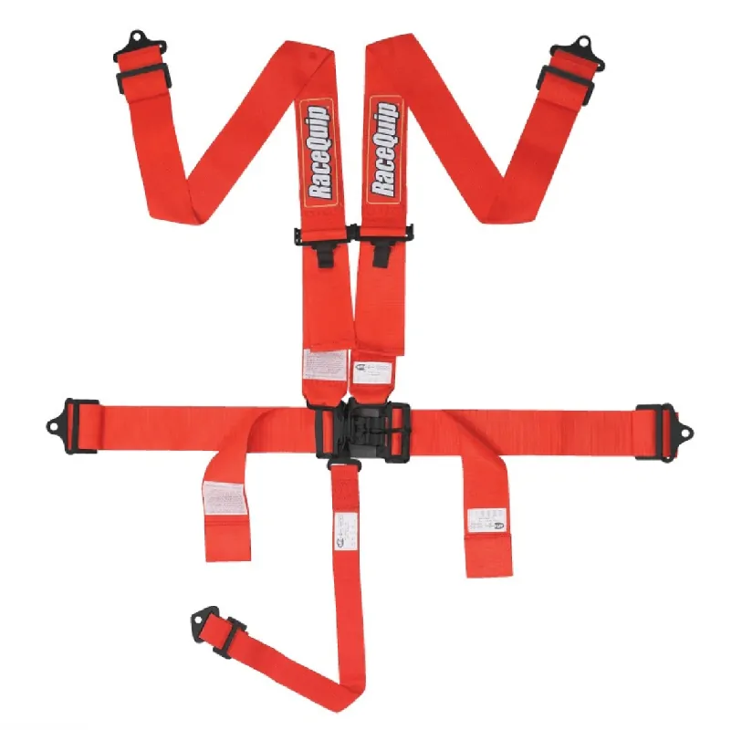 Racequip Latch and Link 5 Point Harness Set Red w/ 3 Inch Lap and Shoulder Belts and 2 Inch Sub Belt Fast Shipping