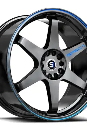 Hot Picks Spec-1 SPT-33 5x114.3/5x120 17x8 +38 Gloss Black & Blue Line