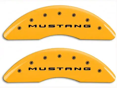 Crafted MGP Brake Caliper Covers with Tri-Bar Pony Logo; Yellow; Front and Rear