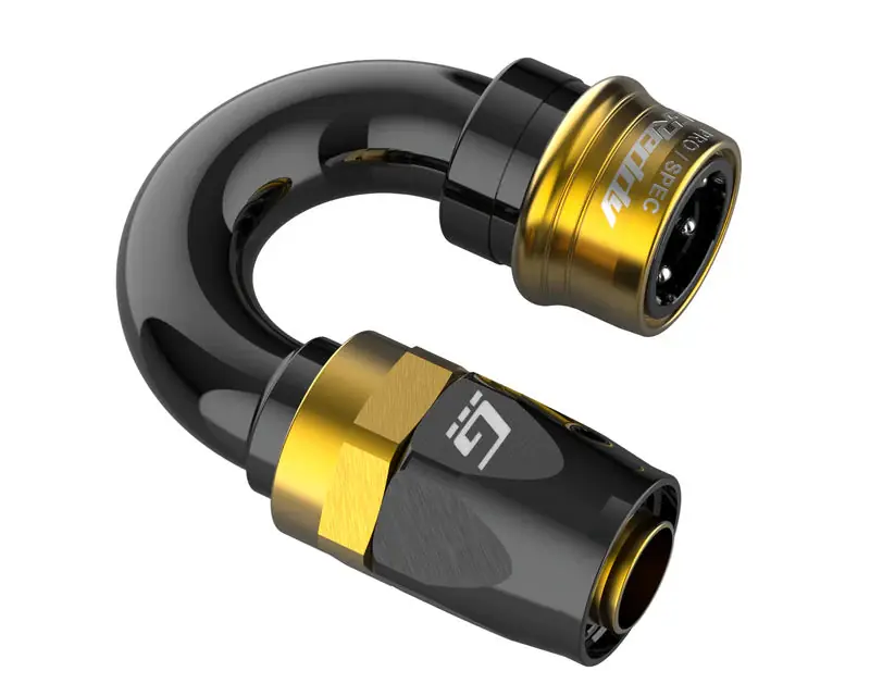 GReddy AN10 180 DEGREE ORB MALE BLACK/GOLD ANODIZED — PMD Premier Motoring Development Original