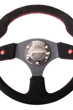 NRG Reinforced Steering Wheel (320mm) Blk Suede w/Dual Buttons — PMD Premier Motoring Development Place Order