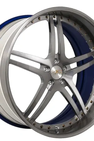 22" AC Forged Wheels ACF702 Brushed Double Dark Tint Face with Color Matched Blue Inner and Gloss Monica Polished Rivets Rims Best Choice