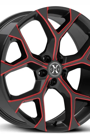 22" Xcess Wheels X05 5 Flake Gloss Black with Candy Red Milled Rims Special Offer