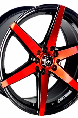 17" Elegant Wheels E002 Gloss Black with Candy Red Face Rims Limited Offer