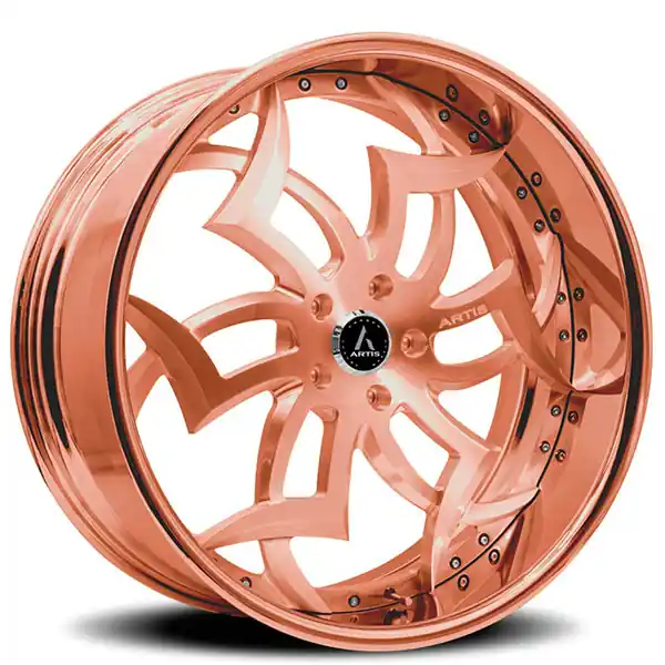 21" Artis Forged Wheels Medusa Brushed Rose Gold Face with Rose Gold over Chrome Lip Rims Handmade