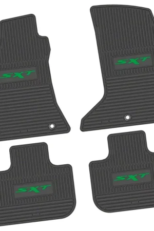 Time-Limited Factory Floorpan Fit Custom Vintage Scene Front and Rear Floor Mats with Green SXT Insert; Black