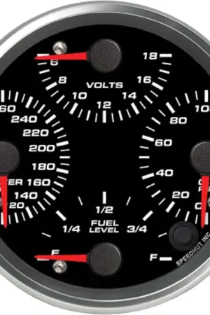 Speedhut Revolution Series 4-1/2-Inch Quad Gauge; Fuel Level; Oil Pressure 0-100 PSI; Water Temperature 120-260 Degrees Fahrenheit; 6-18 Volts New Release