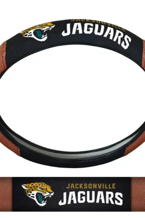 Factory Price Grip Steering Wheel Cover with Jacksonville Jaguars Logo; Tan and Black