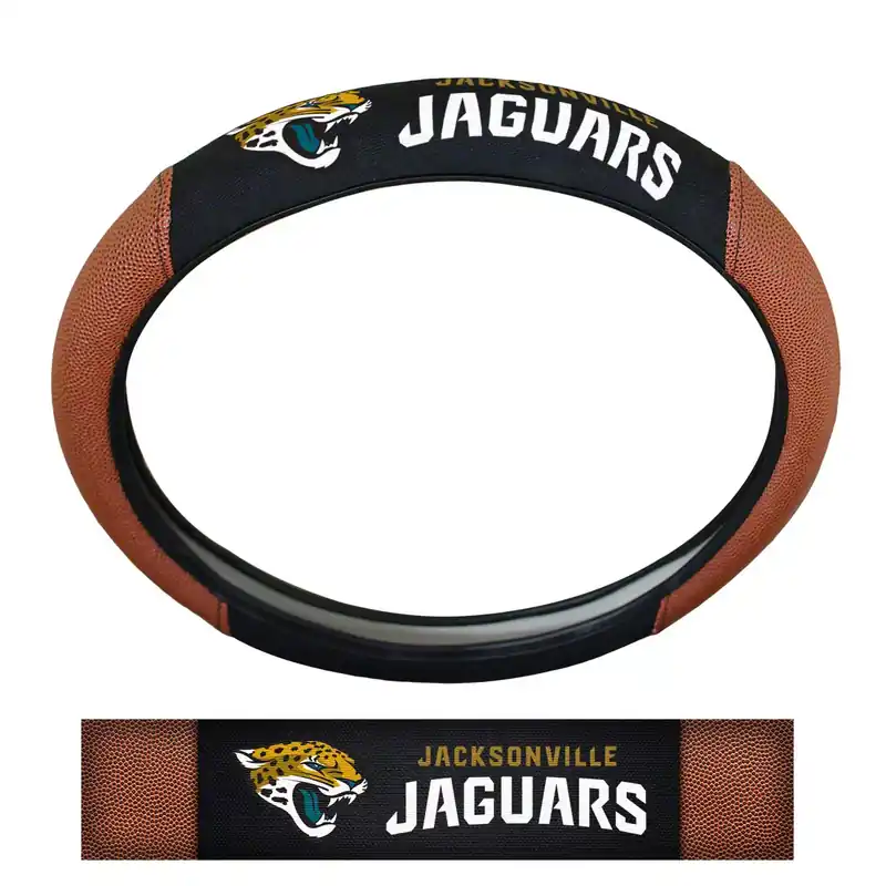 Factory Price Grip Steering Wheel Cover with Jacksonville Jaguars Logo; Tan and Black
