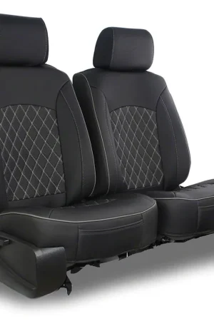 Aegis Cover Leatherette Low Back Bucket Seat Covers with Suede Diamond Insert; Black/Silver Piping Bulk Order