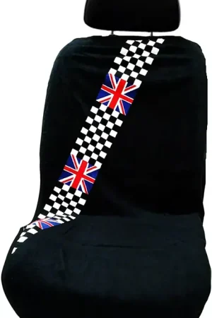 Order Now Seat Towel with Checkered Flag Design; Black