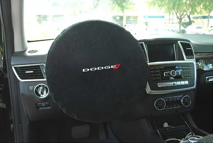 Steering Wheel Cover with Dodge Two Red Slashes Logo; Black Place Order