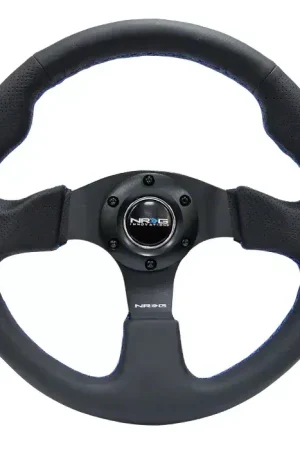 NRG Innovations 320mm Racing Steering Wheel; Black Leather with Blue Stitching Fresh Stock